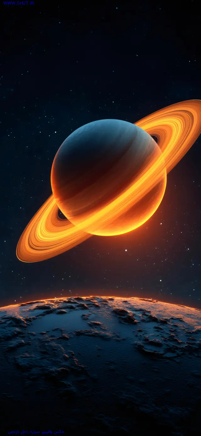 عکس والپیپر سیاره زحل نارنجی