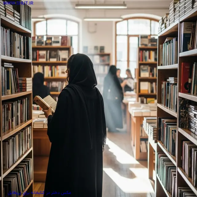عکس دختر در کتابخانه برای پروفایل