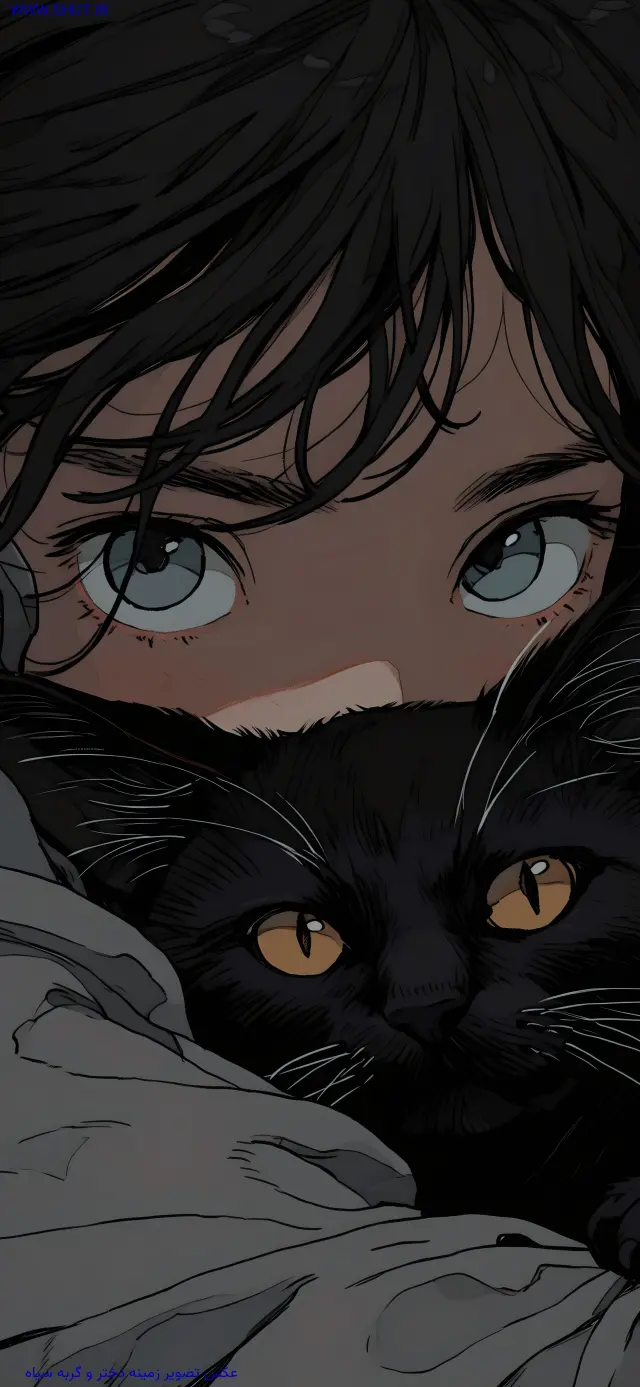 عکس تصویر زمینه دختر و گربه سیاه
